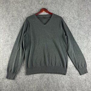 J Crew Sweater Mens Large Cotton Cashmere Charcoal Gray V Neck Long Sleeve